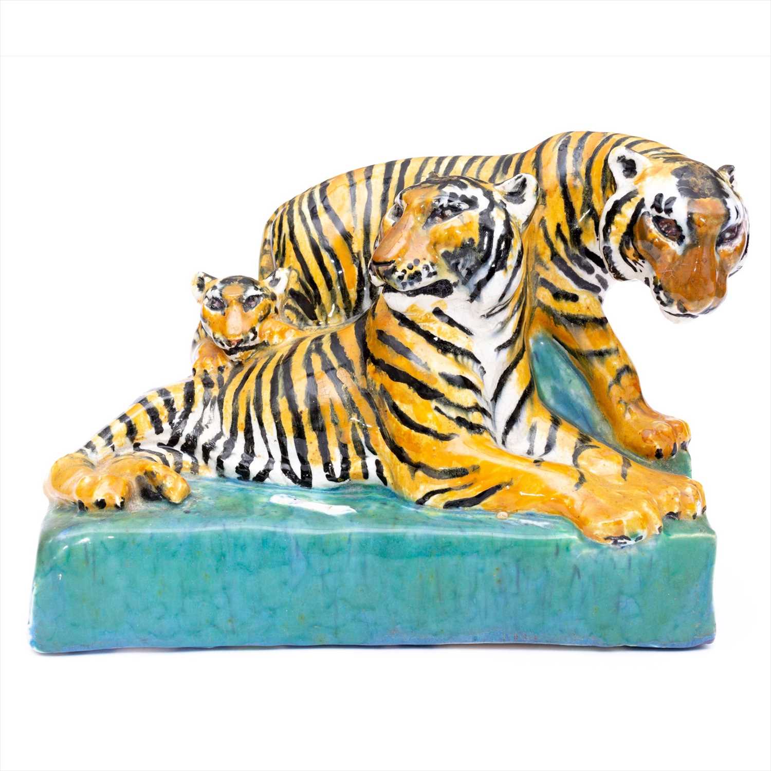 148 - A pottery group of Tigers, by Stella R Crofts, 1925.