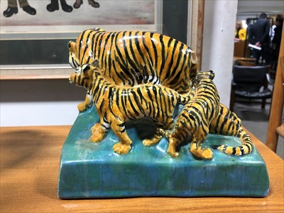 Lot 148 - A pottery group of Tigers, by Stella R Crofts, 1925.