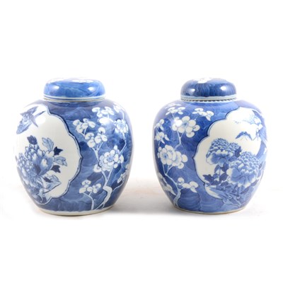 Lot 9 - A pair of Chinese blue and white ginger jars and covers.