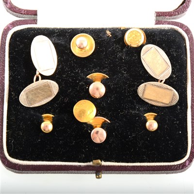 Lot 417 - A pair of 9 carat gold cufflinks and studs.