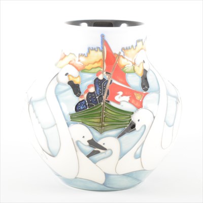 Lot 48 - A trial 'Swan Upping' design vase, by Kerry Goodwin for Moorcroft Pottery, 2015.