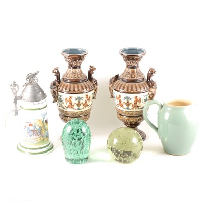 Lot 26 - A pair of Continental pottery pedestal vases, etc