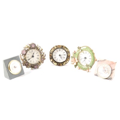 Lot 133 - A marble cigarette box and lighter, small modern clocks etc.
