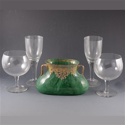 Lot 18 - A Nephrite coloured glass two-handled vase, probably central European, ...