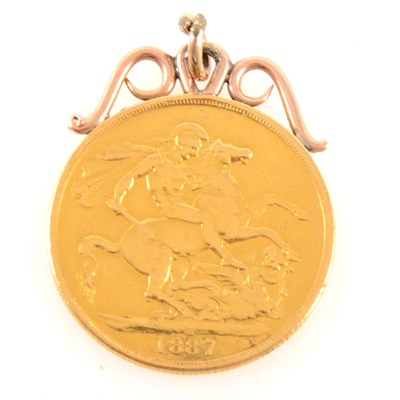 Lot 231 - A Double Sovereign Victoria Jubilee Head 1887 with scroll fitting soldered top