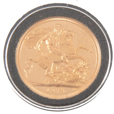 Lot 221 - A Full Sovereign, Queen Elizabeth II 1979 in protective plastic holder and blue box.