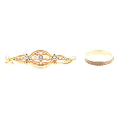 Lot 367 - A seed pearl bar brooch and hair ring.