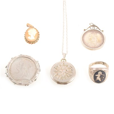 Lot 405 - A collection of gold, silver and costume jewellery.