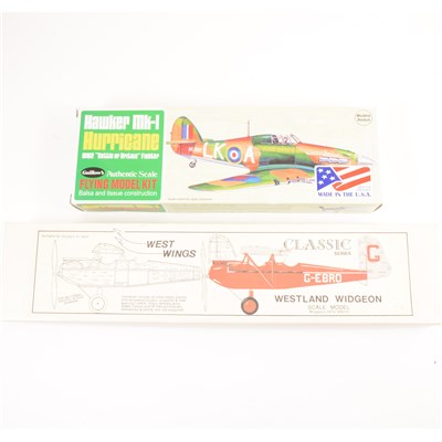 Lot 67 - Wooden box containing balsa wood, 2 x scale rubber kits, ...