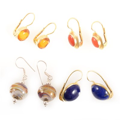 Lot 301 - Eight pairs of stone set earrings for pierced ears.