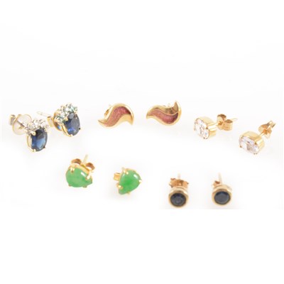 Lot 303 - Six pairs of gemset earrings for pierced ears.