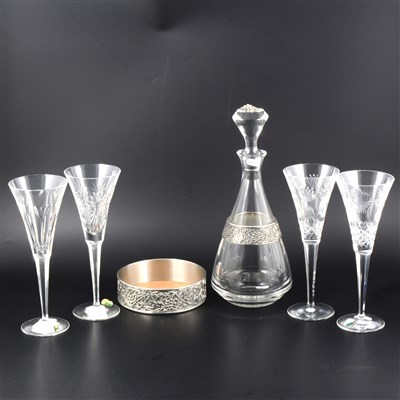 Lot 119 - Ten Waterford crystal "Millennium" toasting flutes, 23cm, six boxed