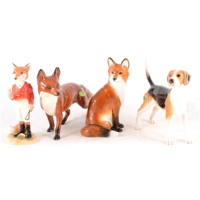Lot 76D - Beswick, large standing fox, 13cm; and three John Beswick figures