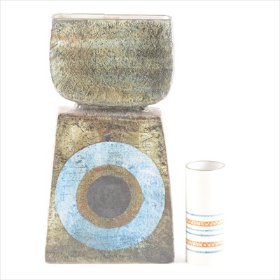 Lot 7 - A large Troika vase, shouldered form, badly damaged, and a cylinder vase