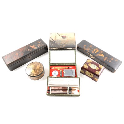 Lot 112 - A Japanese black lacquered box, and other Eastern lacquered boxes