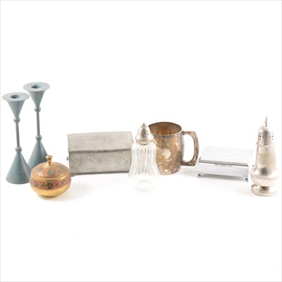Lot 137 - A Victorian silver preserve spoon, Fiddle pattern; silver napkin ring, and various plated ware