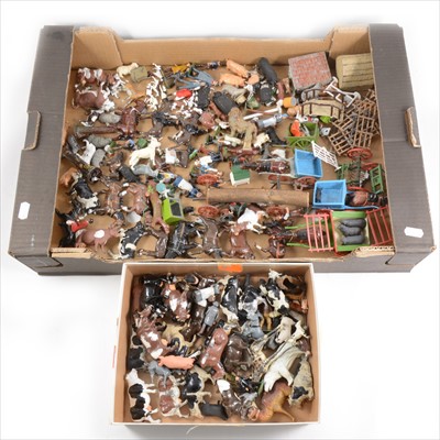 Lot 362 - Lead painted farm figures, animals and acessories; a good quantity of Britains, John Hill & co