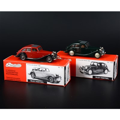 Lot 310 - Two Somerville 1:43 scale white metal model Riley Kestrel cars