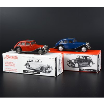 Lot 241 - Two Somerville 1:43 scale white metal model Riley Kestrel cars