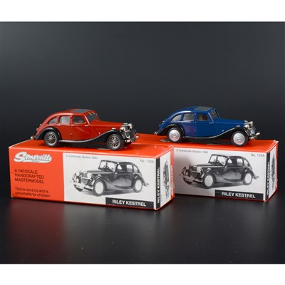 Lot 313 - Two Somerville 1:43 scale white metal model Riley Kestrel cars