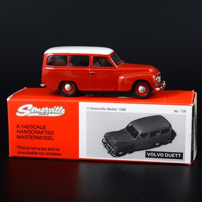 Lot 316 - Somerville 1:43 scale white metal model; no.128 Volvo Duett in rare red body with white roof, boxed.