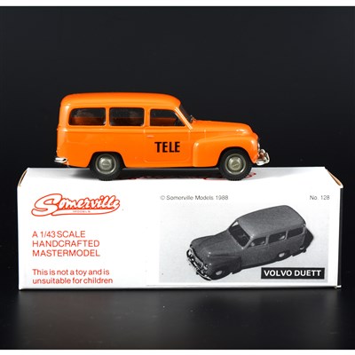 Lot 317 - Somerville 1:43 scale white metal model; no.128 Volvo Duett in rare orange body with 'Tele' transfers, boxed.