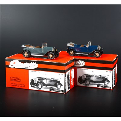 Lot 265 - Somerville 1:43 scale white metal models; no.126 Volvo Jakob in blue, no.126 Volvo Jakob in grey, both boxed.