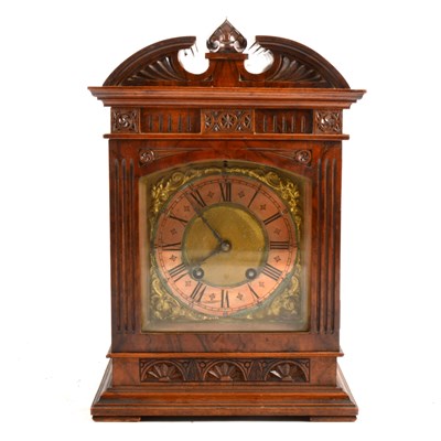 Lot 112 - German walnut mantel clock, Lenzkirch movement striking on a gong