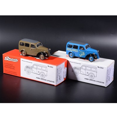 Lot 246 - Somerville 1:43 scale white metal models; two no.SS2 Ford 'Special' Utilecon, in brown and 'Silver City' blue, boxed.
