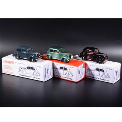 Lot 371 - Somerville 1:43 scale white metal models; no.152a Vauxhall IO, in almond green, grey and black, boxed.