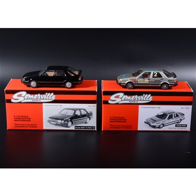 Lot 266 - Somerville 1:43 scale white metal models; no.122a Saab 9000 Turbo 16 'Long Run' Talladega, no.122 Saab 9000 Turbo 16 in black, boxed.