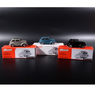 Lot 388 - Somerville 1:43 scale white metal models; three no.103 Ford Popular E103 in black, blue and grey, boxed.