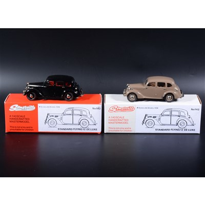Lot 399 - Somerville 1:43 scale white metal models; two no.142 Standard Flying 12 De Luxe, in fawn and RAF blue, boxed.