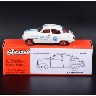 Lot 403 - Somerville 1:43 scale white metal model; a rare no.146 Saab 96 (1960) with 'Official Sebring Car' transfers, boxed.