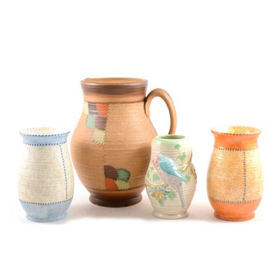 Lot 3 - Three Crown Ducal vessels by Charlotte Rhead, and a Clarice Cliff vase