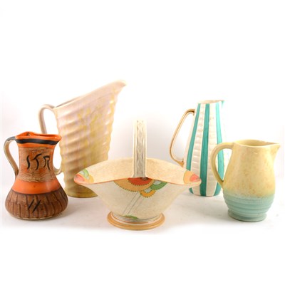 Lot 61 - Mixed quantity of mid-century retro vases and vessels, and decorative jugs.