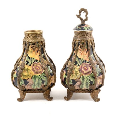 Lot 81 - A pair of metal mounted vases, in the French style, ...