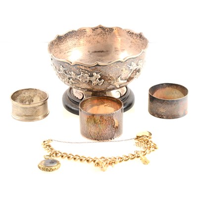 Lot 136 - A Chinese export white metal bowl, marked Shing Fat