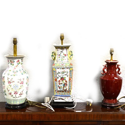 Lot 159 - Three Chinese porcelain lamp bases