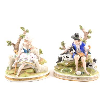 Lot 66 - Two Sitzendorf porcelain figural groups, Shepherd and Shepherdess