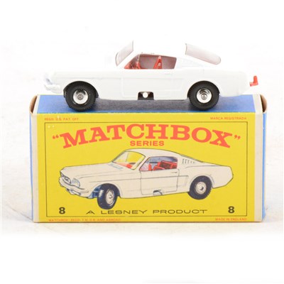 Lot 257 - Matchbox Toys; no.8 Ford Mustang die-cast model, silver hubs, boxed.