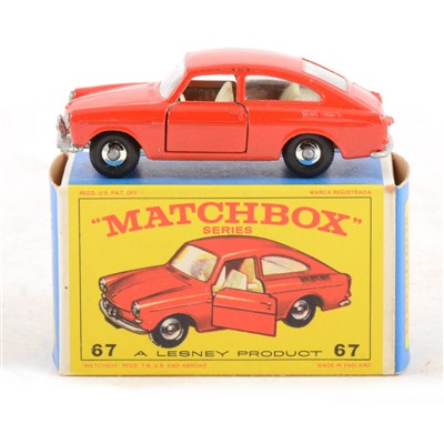 Lot 258 - Matchbox Toys; no.67 Volkswagen 1600 Saloon die-cast model, silver hubs, boxed.