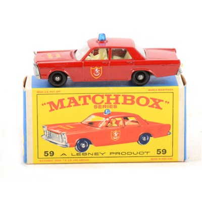 Lot 259 - Matchbox Toys; no.59 Ford Galaxy Fire Chief die-cast model, black wheels, boxed.