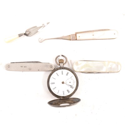 Lot 425 - A silver and mother-of-pearl fruit knife/button  hook hallmarked Sheffield 1900.