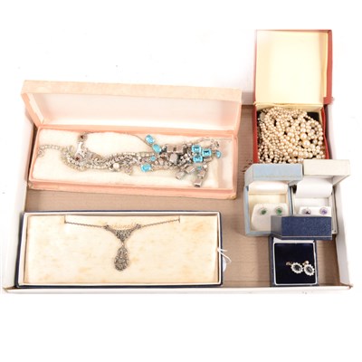 Lot 398 - Three pairs of gemset earrings and costume jewellery.