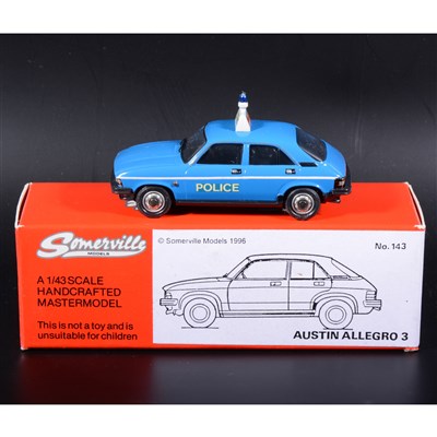 Lot 413 - Somerville 1:43 scale white metal model; no.143 Austin Allegro 3, blue with 'Police' transfers, boxed