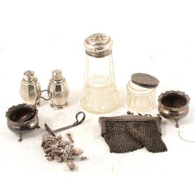 Lot 169 - A pair of silver salt cellars, a silver spoon...