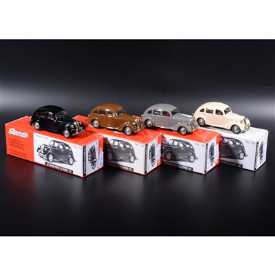 Lot 467 - Somerville 1:43 scale white metal models; four no.106 Standard Flying 12, in black, grey, cream and brown, boxed