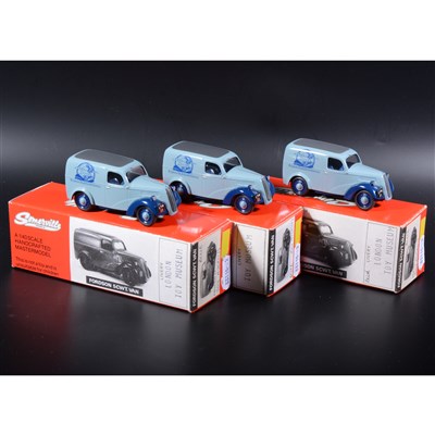 Lot 261 - Somerville 1:43 scale white metal models; three Fordson 5CWT Van, with 'London Toy Museum' transfers, in blue, boxed