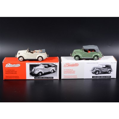 Lot 471 - Somerville 1:43 scale white metal models; no.117 and no.117a Anglia Tourer, in grey/green and cream, boxed